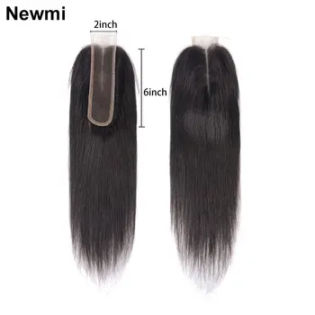 Натуральные волосы Newmi с застежкой 2x6, Прозрачная Кружевная застежка 2x6, Предварительно Выщипанные Прямые Волосы Натурального цвета, Наращивание кружевной застежки Kim