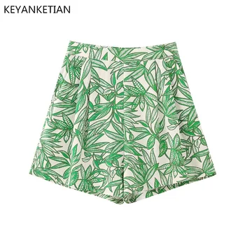 Новое лето KEYANKETIAN, Плиссированные шорты с декоративной молнией в тропическом стиле, шорты с высокой талией, женские широкие брюки, мини-брюки