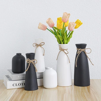 3 шт./компл. 3 стиля Керамическая ваза матового цвета, декоративная ваза, украшение для гостиной, настольная ваза, черный, белый