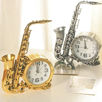 Винтажный будильник в форме саксофона, настольные часы, подарки для домашнего декора, без,