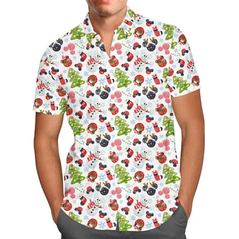 Рождественская гавайская рубашка с Микки, мужская и женская рубашка с коротким рукавом и пуговицами, Рождественская гавайская рубашка Disney, повседневная пляжная рубашка для детей