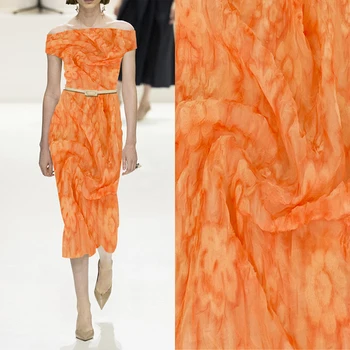 Шифоновая ткань с оранжевым цветком шириной 51 дюйм для свадебного платья, ткани Чонсам, шарфа и изделий ручной работы vestidos