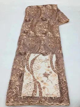 Высококачественная Африканская Нигерийская кружевная ткань с бисером Вышивка Тюль Чистое свадебное платье Гипюр Блестки Сетка для вышивания бисером