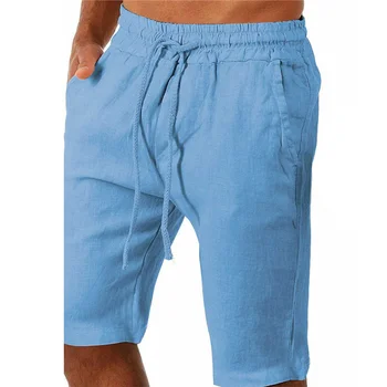 bawełny i lnu męskie luźne sportowe spodenki plażowe kieszonkowe spodnie dresowe na siłownie szorty odzież męska