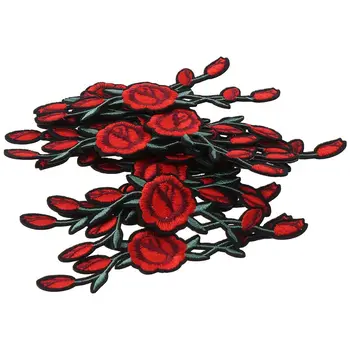 15 Штук Нашивок с Вышивкой в виде Роз размером 4,8 x 1,5 дюйма, Красная Одежда из Полиэстера, Вышитая Утюгом Нашивка в форме Розы, Милое Украшение