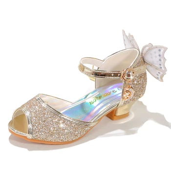 Модельные туфли Belle Princess для Девочек, Босоножки на золотом каблуке для Девочек, Детские туфли для Золотой церемонии для Девочек, Свадебные Сандалии на каблуке