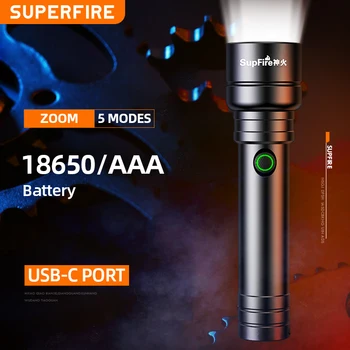 Superfire C20-G Супер Яркий Фонарик С Зумом 7 Вт Факел 18650/AAA Аккумулятор USB-C Перезаряжаемый Светодиодный фонарь Для Кемпинга и Рыбалки