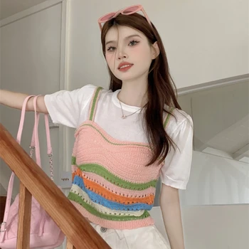 Tinomiswa, Корейские шикарные модные милые футболки, Женские поддельные трикотажные футболки в стиле пэчворк, 2 предмета, Женские универсальные топы с коротким рукавом