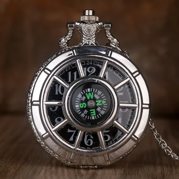 Новое поступление, карманные часы с полым компасом, цепочка, круглый циферблат, подвеска, Стимпанк, брелок, Мужские карманные часы, подарок для мужчин