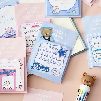 30 листов серии Bear Rabbit Sticky Notes Kawaii Самоклеящиеся блокноты для закладки N Times Бумажные наклейки Школьные принадлежности
