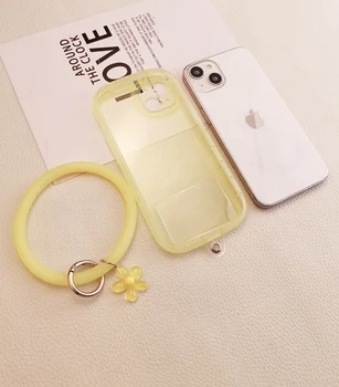 Короткий силиконовый браслет, подвеска в виде цветка в виде круга, ремешок для мобильного телефона, Мягкое украшение на запястье в виде круга, универсальный телефон с ремешком-клипсой