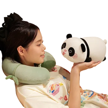 Мультяшная панда, Бамбуковая поролоновая подушка для шеи с деформированными частицами, Плюшевый Мягкий Офисный сон, Милые животные, креативный высококачественный подарок