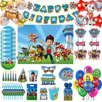 Тематические украшения для дня рождения Paw Patrol Декор для детской вечеринки Воздушные шары Фон Баннер Набор одноразовой посуды Принадлежности Подарки для мальчиков и девочек