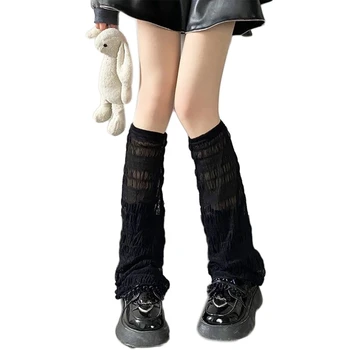 Женские летние Тонкие гетры в японском стиле с отделкой оборками, плиссированные, с рюшами, в полоску, широкие, расклешенные, мешковатые, до колен