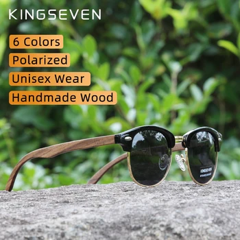 Обновленные солнцезащитные очки KINGSEVEN из орехового дерева ручной работы, мужские поляризованные очки без оправы с защитой от UV400, женские ретро-очки
