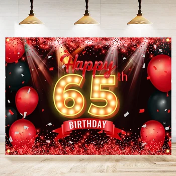 Баннер с Днем Рождения, фон для фотосъемки, красный и черный, 65-летний Фон, Декор для женщин, принадлежности для вечеринок, блестки