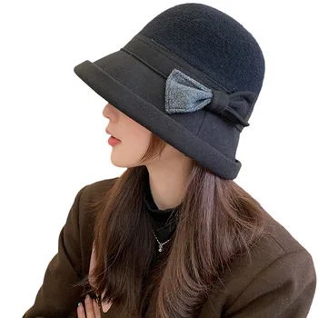 Женская осенне-зимняя шерстяная кепка рыбака, однотонные зимние шапки для женщин, толстый теплый чепец, фетровая шляпа, Новая повседневная