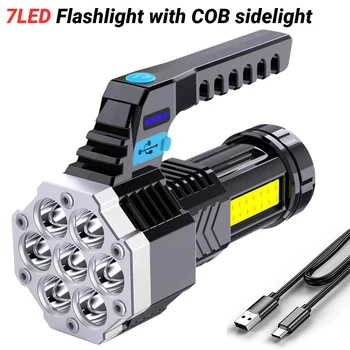 7LED + COB Портативный фонарик Cob Side Light, Легкое наружное освещение, USB Перезаряжаемый походный фонарь, прожектор для кемпинга