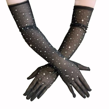 Элегантные ажурные перчатки со сверкающими стразами для женщин, идеально подходящие для свадеб, вечеринок и сценических представлений, реквизит для дома