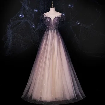 Коктейльные платья градиентного фиолетового цвета, женская иллюзия бисероплетения, О-образный вырез, пайетки длиной до пола, для любого случая, для вечеринки, для выпускного вечера 2023