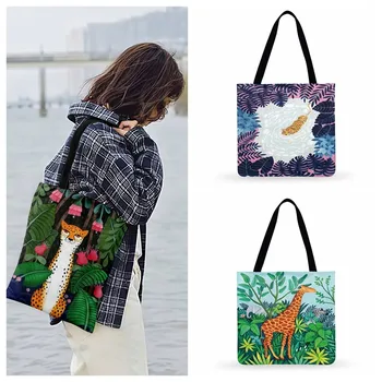 Женская сумка-тоут с иллюстрациями животных из северных джунглей, повседневная сумка-тоут, Рождественский подарок, женская сумка через плечо, складная Хозяйственная сумка
