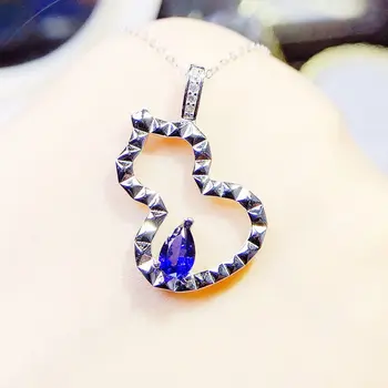 Натуральный настоящий тыквенный синий сапфир ожерелье кулон стерлингового серебра 925 пробы 0.4 ct драгоценный камень Изысканные ювелирные изделия Для мужчин или женщин J237177