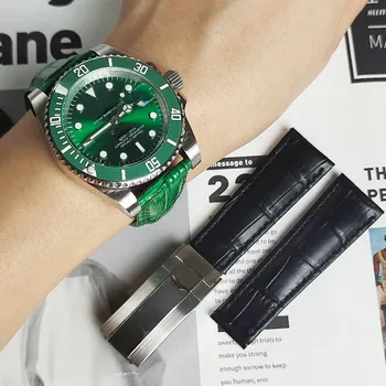 Ремешок для часов Rolex GMT Submariner из натуральной кожи высокого качества 20 мм, браслет из воловьей кожи, черно-зеленый ремешок для часов, браслеты