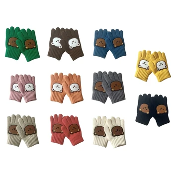 1 Пара детских перчаток Зима 2023 Теплые Толстые Варежки для мальчиков и девочек, пятипалые перчатки с мультяшным Медведем для детей 3-7 лет