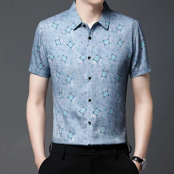 Классические Повседневные мужские рубашки с 3D принтом, короткий рукав, Приталенное Роскошное Летнее качество, Гладкая Удобная Модная Шелковистая Camisa Masculina