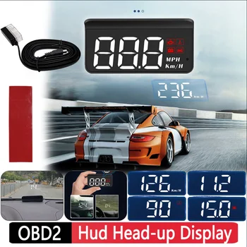 Автоматический головной дисплей OBD2 HUD, цифровой проектор скорости на лобовом стекле автомобиля, температурный дисплей, электронные аксессуары для всех автомобилей