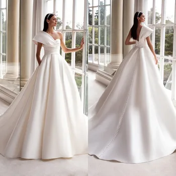 Атласное свадебное платье на одно плечо со складками на пуговицах сзади Свадебные платья на заказ Vestidos de Novia