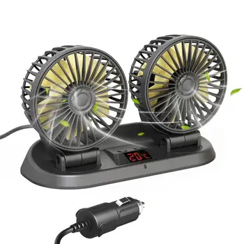 Электрический автомобильный вентилятор с двумя головками, 3 скорости, регулируемый при сильном ветре Электрический вентилятор с двумя головками, вентилятор охлаждения электромобиля на 360 градусов