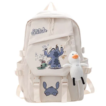 Школьный ранец Disney Stitch большой емкости для мужчин и женщин, милый школьный рюкзак ins для младших классов средней школы, дорожная нейлоновая сумка для хранения