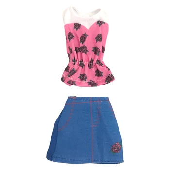 NK 1 комплект, Благородная Розово-красная блузка принцессы, модная синяя юбка-трапеция, костюм, повседневная одежда для Барби, Аксессуары, Кукла, Подарочная игрушка для девочки