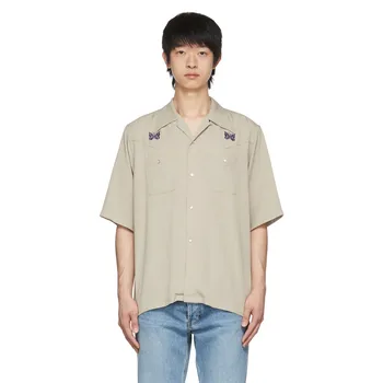 Рубашка с широкими карманами, мужская Женская вышитая бабочка, 1: 1, Рубашки с иглами, свободного покроя, повседневная блузка на пуговицах