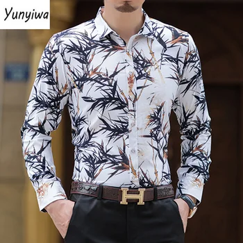 Модная Мужская рубашка с бамбуковым принтом, осень 2022, Новое поступление, Приталенная рубашка с длинным рукавом, Мужская одежда, Мужские повседневные рубашки в цветочек, M-7XL