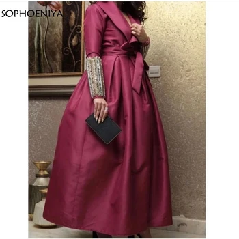 Новое Поступление Бальное платье Вечернее платье ручной вышивки бисером Вечерние платья с длинным рукавом Robe de Soiree Мусульманские вечерние платья Vestidos