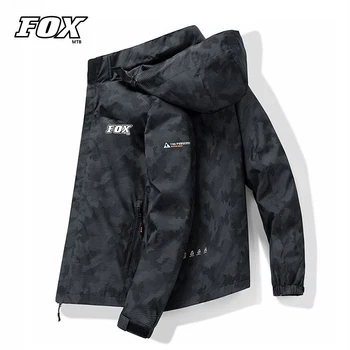 FOXMTB Мужская велосипедная солнцезащитная куртка с капюшоном MTB, водонепроницаемая спортивная верхняя одежда, дышащая велосипедная солнцезащитная одежда