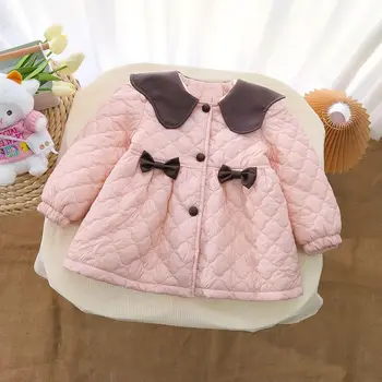 2023 Детские зимние пальто с милым бантом для девочек на хлопковой подкладке Sweet Girl Kids Пальто для малышей Куртки Детские топы Одежда