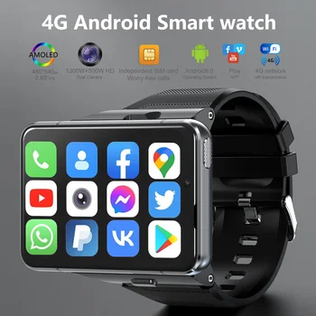 4G Часы Телефон Android 9.0 Умные часы Мужские 2,88 Экран Двойная камера 4 ГБ 64 ГБ Спортивные Часы для фитнеса Sim Карта GPS Аккумулятор 2300 мАч