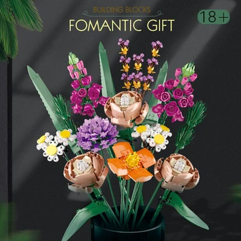 В НАЛИЧИИ MOC 10280 Романтический букет из роз Строительные блоки, совместимые с цветочным подарком на День Святого Валентина для подруги, игрушки Love