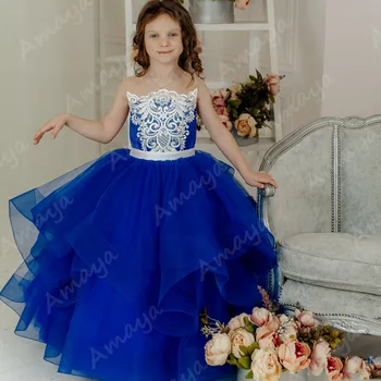 Свадебное платье с цветочным Узором для девочек, Пышное Тюлевое Свадебное Платье для Девочек, Красивое Платье для девочек, Платье для Первого Причастия