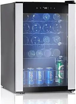 Холодильник Отдельно Стоящий, Компрессорный Охладитель вина на 28 Бутылок Холодильник с Цифровым Термостатом и Стеклянной дверцей, Нержавеющая Сталь