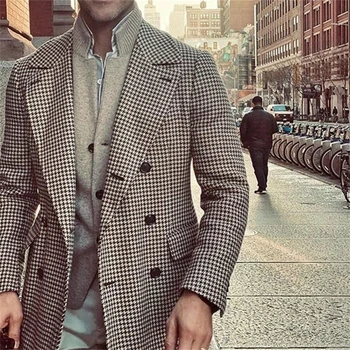 Блейзер в клетку, модный британский стильный мужской длинный блейзер, пиджак, деловой повседневный костюм для мужчин, обычное шерстяное пальто