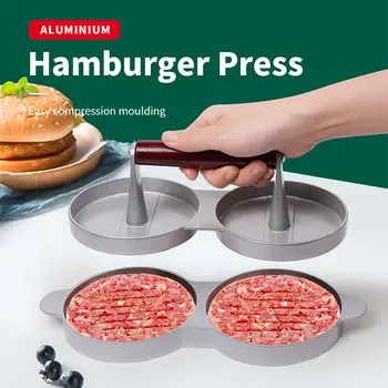 Форма для приготовления котлет для гамбургеров, антипригарная форма для гамбургеров с деревянной ручкой, алюминиевый пресс для гамбургеров для гриля, сковородка для барбекю