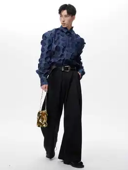 QR8116, модные мужские рубашки 2023, французская винтажная легкая роскошная жаккардовая рубашка с объемными цветочными вставками, плиссированная рубашка