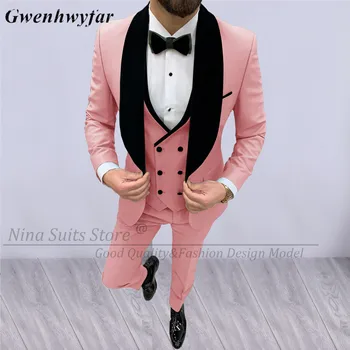 Мужские костюмы осеннего дизайна G & N 2023, розовый, бордовый, Мятный, хаки, синий, сшитый на заказ блейзер с шалью, черный лацкан из бархатной ткани, костюм
