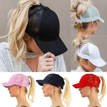2023 Новая бейсболка с конским хвостом Летняя Женская Регулируемая Черная шляпа Неаккуратная кепка Повседневная Хлопковая сетчатая кепка Snapback для девочек