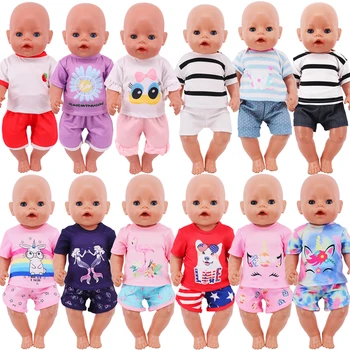 Кукольная Одежда С Короткими Рукавами и Принтом + Шорты 43 см Reborn Baby и 18 дюймов Аксессуары для Американских Кукол Pop Girl Toys Our Generation