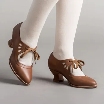 Женские туфли на высоком каблуке в стиле ретро, дизайнерские туфли-лодочки Mary Jane на шнуровке, модные туфли в стиле Лолиты с острым носком на мелком каблуке, винтажные модельные туфли